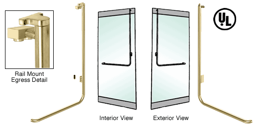 C.R. Laurence CRL Polished Brass Right Hand Double Swing Rail Mount Retainer Plate Exterior Top Securing Electronic Egress Control Handle | EG100D1RPPB