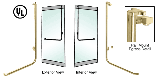 C.R. Laurence CRL Polished Brass Left Hand Reverse Swing Rail Mount Keyed Access Exterior Top Securing Electronic Egress Control Handle | EG100D4RKPB