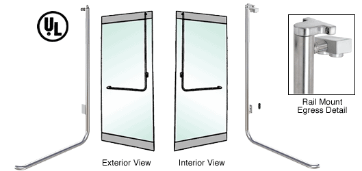 C.R. Laurence CRL Brushed Stainless Left Hand Reverse Inside Swing Rail Mount Keyed Access &quot;D&quot; Exterior Top Securing Electronic Egress Control Handle | EG100D6RKBS