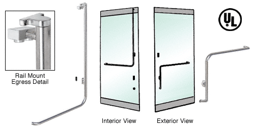 C.R. Laurence CRL Brushed Stainless Right Hand Reverse Swing Rail Mount Keyed Access &quot;E&quot; Exterior Top Securing Electronic Egress Control Handle | EG100E3RKBS
