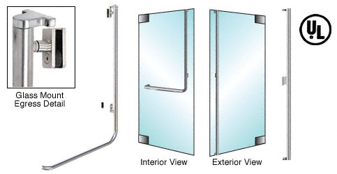 C.R. Laurence CRL Brushed Stainless Right Hand Reverse Swing Glass Mount No Cylinder &quot;F&quot; Exterior Top Securing Electronic Egress Control Handle | EG100F3GPBS