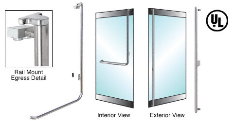 C.R. Laurence CRL Brushed Stainless Right Hand Reverse Swing Rail Mount No Cylinder &quot;F&quot; Exterior Top Securing Electronic Egress Control Handle | EG100F3RPBS