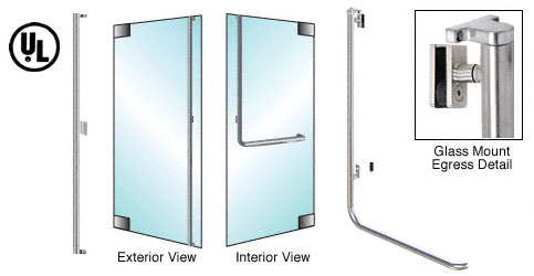 C.R. Laurence CRL Brushed Stainless Left Hand Reverse Swing Glass Mount No Cylinder &quot;F&quot; Exterior Top Securing Electronic Egress Control Handle | EG100F4GPBS