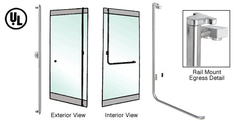 C.R. Laurence CRL Polished Stainless Left Hand Reverse Swing Rail Mount Keyed Access &quot;F&quot; Exterior Top Securing Electronic Egress Control Handle | EG100F4RKPS