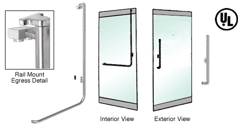 C.R. Laurence CRL Polished Stainless Right Hand Reverse Swing Rail Mount Keyed Access &quot;H&quot; Exterior Top Securing Electronic Egress Control Handle | EG100H3RKPS