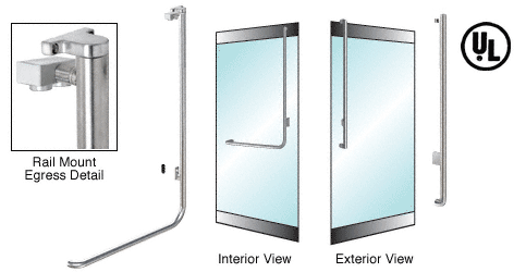 C.R. Laurence CRL Brushed Stainless Right Hand Reverse Swing Rail Mount Retainer Plate &quot;J&quot; Exterior Top Securing Electronic Egress Control Handle | EG100J3RPBS