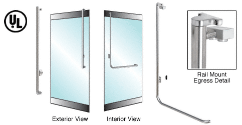 C.R. Laurence CRL Brushed Stainless Left Hand Reverse Swing Rail Mount Keyed Access &quot;J&quot; Exterior Top Securing Electronic Egress Control Handle | EG100J4RKBS