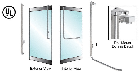 C.R. Laurence CRL Brushed Stainless Left Hand Reverse Swing Rail Mount Retainer Plate &quot;J&quot; Exterior Top Securing Electronic Egress Control Handle | EG100J4RPBS