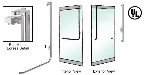 C.R. Laurence CRL Brushed Stainless Right Hand Reverse Rail Mount Keyed Access &quot;J-S&quot; Exterior Top Securing Electronic Egress Control Handle | EG100JS3RKBS
