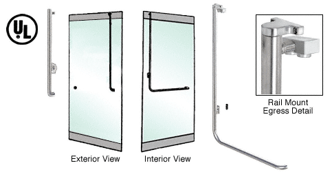 C.R. Laurence CRL Brushed Stainless Left Hand Reverse Rail Mount Keyed Access &quot;J-S&quot; Exterior Top Securing Electronic Egress Control Handle | EG100JS4RKBS