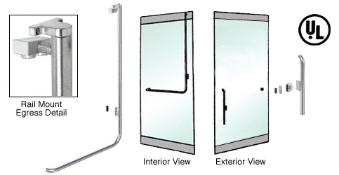 C.R. Laurence CRL Brushed Stainless Right Handed Double Acting Rail Mount Keyed Access &quot;P&quot; Exterior Top Securing Electronic Egress Control Handle | EG100P1RKBS