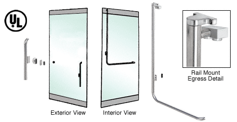C.R. Laurence CRL Brushed Stainless Left Handed Double Acting Rail Mount Keyed Access &quot;P&quot; Exterior Top Securing Electronic Egress Control Handle | EG100P2RKBS