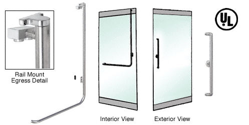 C.R. Laurence CRL Brushed Stainless Right Hand Reverse Swing Rail Mount Keyed Access &quot;X&quot; Exterior Top Securing Electronic Egress Control Handle | EG100X3RKBS