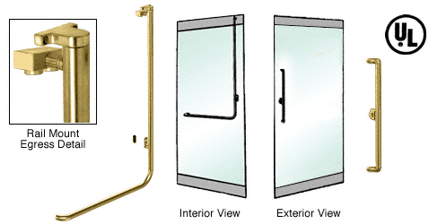C.R. Laurence CRL Polished Brass Right Hand Reverse Swing Rail Mount Keyed Access &quot;X&quot; Exterior Top Securing Electronic Egress Control Handle | EG100X3RKPB