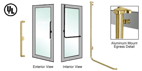 C.R. Laurence CRL Polished Brass Left Hand Reverse Swing Aluminum Door Mount No Cylinder &quot;X&quot; Exterior Top Securing Electronic Egress Control Handle | EG100X4APPB