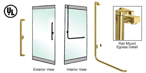 C.R. Laurence CRL Polished Brass Left Hand Reverse Swing Rail Mount Keyed Access &quot;X&quot; Exterior Top Securing Electronic Egress Control Handle | EG100X4RKPB