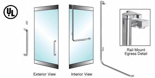 C.R. Laurence CRL Brushed Stainless Right Hand Double Swing Rail Mount No Cylinder &quot;Y&quot; Exterior Top Securing Electronic Egress Control Handle | EG100Y1RPBS