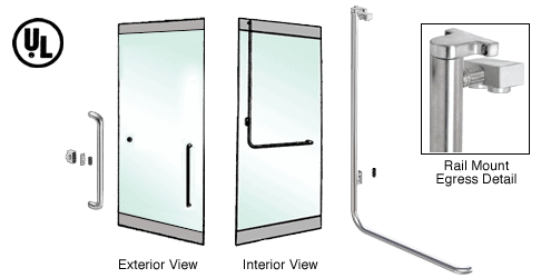 C.R. Laurence CRL Brushed Stainless Left Hand Double Swing Rail Mount Keyed Access &quot;Y&quot; Exterior Top Securing Electronic Egress Control Handle | EG100Y2RKBS