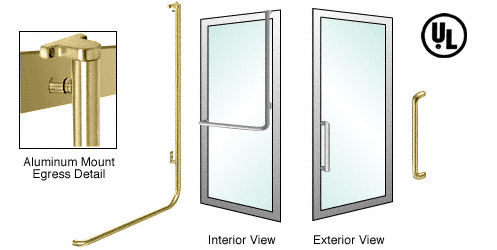 C.R. Laurence CRL Satin Brass Right Hand Reverse Swing Aluminum No Cylinder &quot;Y&quot; Exterior Top Securing Electronic Egress Control Handle | EG100Y3APSB