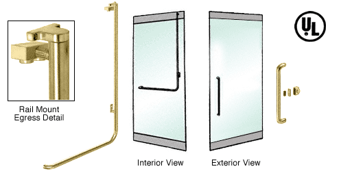 C.R. Laurence CRL Polished Brass Right Hand Reverse Swing Rail Mount Keyed Access &quot;Y&quot; Exterior Top Securing Electronic Egress Control Handle | EG100Y3RKPB