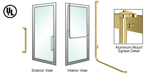 C.R. Laurence CRL Satin Brass Left Hand Reverse Swing Aluminum No Cylinder &quot;Y&quot; Exterior Top Securing Electronic Egress Control Handle | EG100Y4APSB