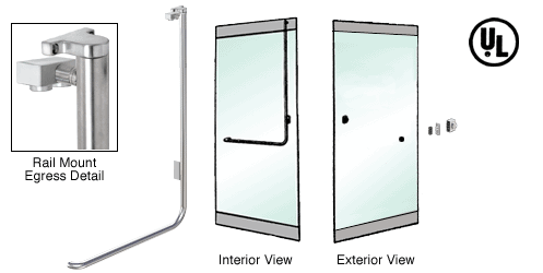 C.R. Laurence CRL Brushed Stainless Right Hand Reverse Swing Rail Mount Keyed Access &quot;Z&quot; Exterior Top Securing Electronic Egress Control Handle | EG100Z3RKBS
