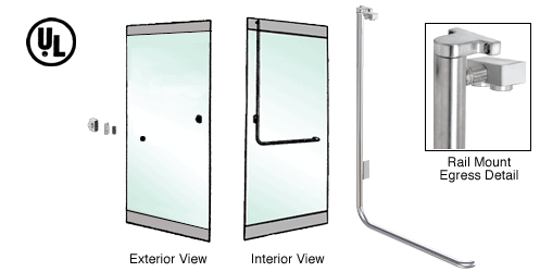 C.R. Laurence CRL Polished Stainless Left Hand Reverse Swing Rail Mount Keyed Access &quot;Z&quot; Exterior Top Securing Electronic Egress Control Handle | EG100Z4RKPS