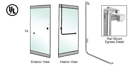 C.R. Laurence CRL Polished Stainless Left Hand Reverse Swing Rail Mount No Cylinder &quot;Z&quot; Exterior Top Securing Electronic Egress Control Handle | EG100Z4RPPS