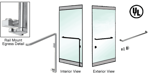 C.R. Laurence CRL Brushed Stainless Right Hand Double Swing Rail Mount Keyed Access &quot;A&quot; Exterior Bottom Securing Electronic Egress Control Handle | EG110A1RKBS