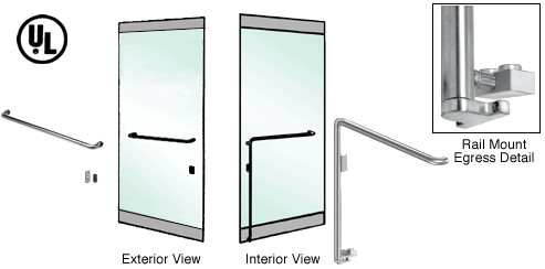 C.R. Laurence CRL Brushed Stainless Left Hand Double Swing Rail Mount Retainer Plate &quot;A&quot; Exterior Bottom Securing Electronic Egress Control Handle | EG110A2RPBS