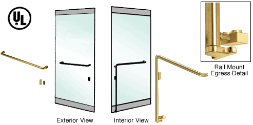 C.R. Laurence CRL Polished Brass Left Hand Double Swing Rail Mount Retainer Plate &quot;A&quot; Exterior Bottom Securing Electronic Egress Control Handle | EG110A2RPPB