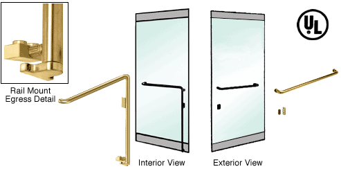 C.R. Laurence CRL Satin Brass Right Hand Reverse Swing Rail Mount Retainer Plate &quot;A&quot; Exterior Bottom Securing Electronic Egress Control Handle | EG110A3RPSB