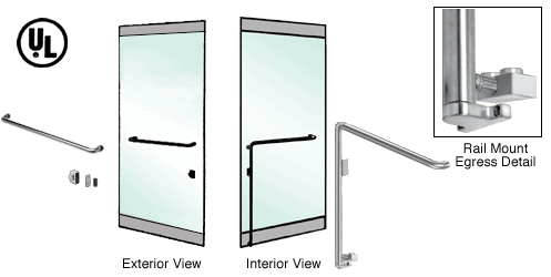 C.R. Laurence CRL Polished Stainless Left Hand Reverse Swing Rail Mount Keyed Access &quot;A&quot; Exterior Bottom Securing Electronic Egress Control Handle | EG110A4RKPS