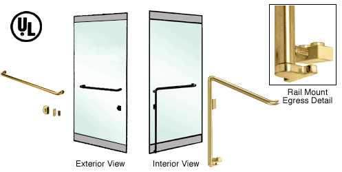 C.R. Laurence CRL Satin Brass Left Hand Reverse Swing Rail Mount Keyed Access &quot;A&quot; Exterior Bottom Securing Electronic Egress Control Handle | EG110A4RKSB