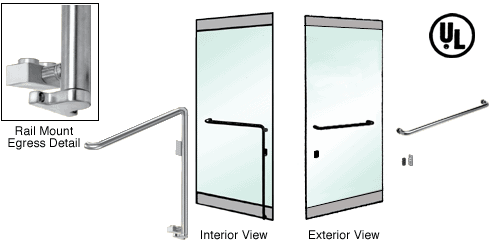 C.R. Laurence CRL Polished Brass Left Hand Reverse Swing Rail Mount Retainer Plate &quot;A&quot; Exterior Bottom Securing Electronic Egress Control Handle | EG110A4RPPB