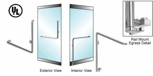 C.R. Laurence CRL Polished Stainless Left Hand Reverse Swing Rail Mount Keyed Access &quot;B&quot; Exterior Bottom Securing Electronic Egress Control Handle | EG110B4RKPS