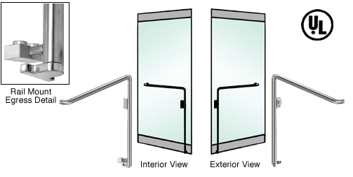 C.R. Laurence CRL Brushed Stainless Right Hand Double Swing Rail Mount Keyed Access &quot;C&quot; Exterior Bottom Securing Electronic Egress Control Handle | EG110C1RKBS