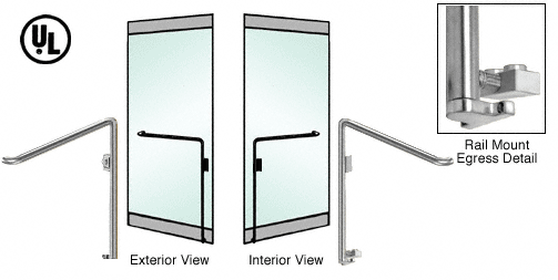 C.R. Laurence CRL Brushed Stainless Right Hand Double Swing Rail Mount Keyed Access &quot;C&quot; Exterior Bottom Securing Electronic Egress Control Handle | EG110C2RKBS