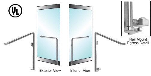 C.R. Laurence CRL Brushed Stainless Left Hand Reverse Swing Rail Mount Keyed Access &quot;C&quot; Exterior Bottom Securing Electronic Egress Control Handle | EG110C4RKBS