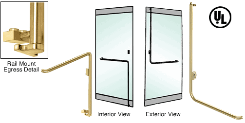 C.R. Laurence CRL Polished Brass Right Hand Double Swing Rail Mount Keyed Access Exterior Bottom Securing Electronic Egress Control Handle | EG110D1RKPB