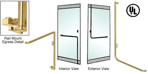 C.R. Laurence CRL Polished Brass Right Hand Double Swing Rail Mount Retainer Plate Exterior Bottom Securing Electronic Egress Control Handle | EG110D1RPPB