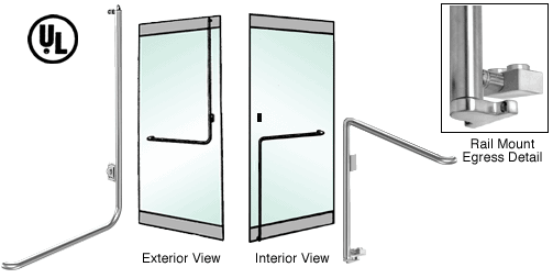 C.R. Laurence CRL Polished Stainless Left Hand Double Swing Rail Mount Keyed Access Exterior Bottom Securing Electronic Egress Control Handle | EG110D2RKPS