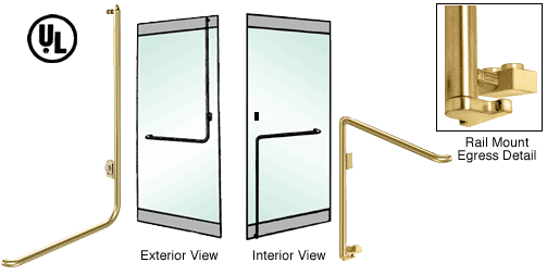 C.R. Laurence CRL Satin Brass Left Hand Double Swing Rail Mount Keyed Access Exterior Bottom Securing Electronic Egress Control Handle | EG110D2RKSB