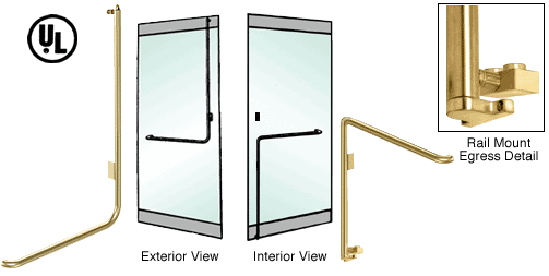 C.R. Laurence CRL Polished Brass Left Hand Double Swing Rail Mount Retainer Plate Exterior Bottom Securing Electronic Egress Control Handle | EG110D2RPPB