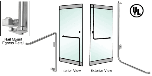 C.R. Laurence CRL Brushed Stainless Right Hand Reverse Swing Rail Mount Keyed Access Exterior Bottom Securing Electronic Egress Control Handle | EG110D3RKBS