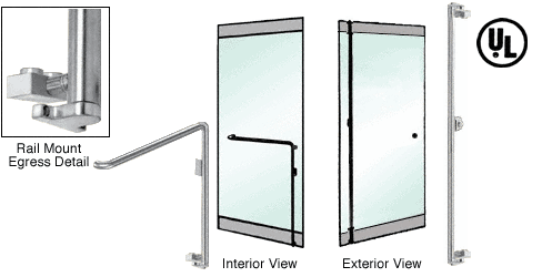 C.R. Laurence CRL Brushed Stainless Right Hand Double Swing Rail Mount Keyed Access &quot;F&quot; Exterior Bottom Securing Electronic Egress Control Handle | EG110F1RKBS