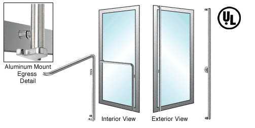 C.R. Laurence CRL Brushed Stainless Right Hand Reverse Swing Aluminum Door Mount Keyed Access &quot;F&quot; Exterior Bottom Securing Electronic Egress Control Handle | EG110F3AKBS