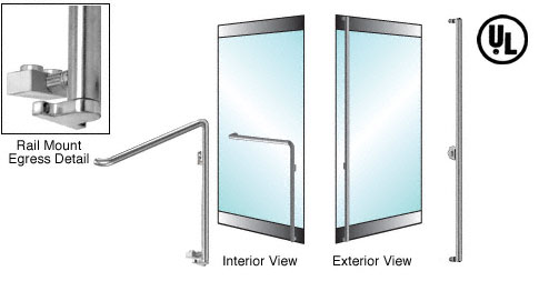 C.R. Laurence CRL Brushed Stainless Right Hand Reverse Swing Rail Mount Keyed Access &quot;F&quot; Exterior Bottom Securing Electronic Egress Control Handle | EG110F3RKBS