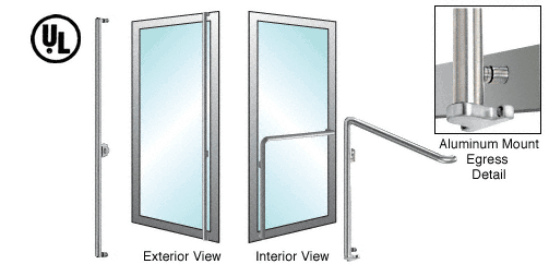 C.R. Laurence CRL Brushed Stainless Left Hand Reverse Swing Aluminum Door Mount Keyed Access &quot;F&quot; Exterior Bottom Securing Electronic Egress Control Handle | EG110F4AKBS