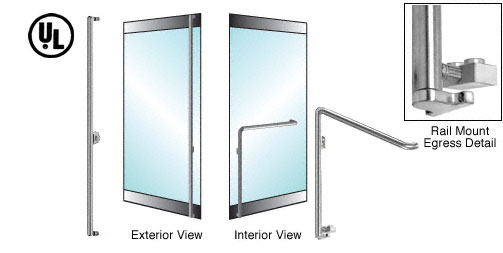 C.R. Laurence CRL Brushed Stainless Left Hand Reverse 3/4&quot; Swing Rail Mount Keyed Access &quot;F&quot; Exterior Bottom Securing Electronic Egress Control Handle | 3E110F4RKBS